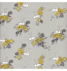 Swanning Around Floral fabric 'Swans' collection (Grey / Yellow)