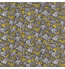 Budding Rose Floral fabric 'Swans' collection (Grey / Yellow)