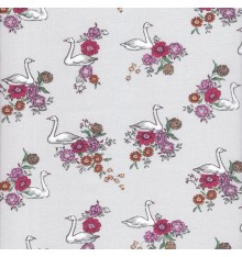 Swanning Around Floral fabric 'Swans' collection (Fuchsia / Orange)