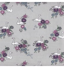 Swanning Around Floral fabric 'Swans' collection (Rose / Blue)
