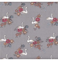 Swanning Around Floral fabric 'Swans' collection (Taupe / Orange)