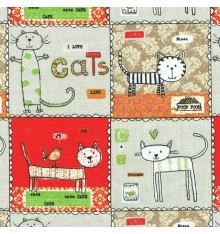 The Happy Cats Fabric - Red / Multicolour