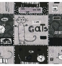 The Happy Cats Fabric - Anthracite and Stone Grey
