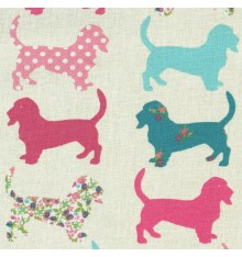 Hound Dog Fabric - pinks, blues and florals