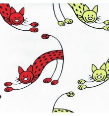 Playful Sleek Cats Fabric - Bright Red and Anis