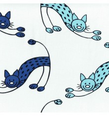 Playful Sleek Cats Fabric - Blue (Two Shades - Light and Dark)