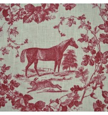 100% Linen Equestrian Horse Print ‘The Noble Horse’ Bordeaux Red