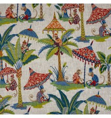 100% Linen Print ‘Cheeky Monkey’ Red/Green