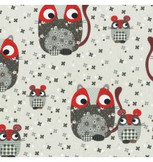 ‘Cat and Mouse’ Children’s Fabric (Light Pebble Grey)