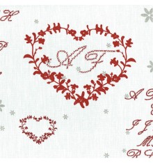 Pure Linen Floral Hearts and Letters Sampler Design Fabric