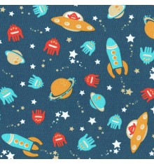 Space Race Children's Fabric (Pearl Night Blue)