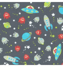 Space Race Children's Fabric (Anthracite Grey)