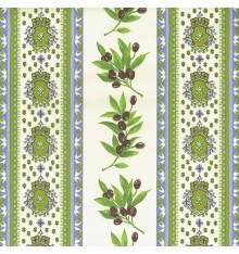 PVC oilcloth fabric - Provençal stripe olives (Green)