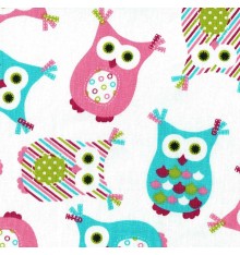Fashionista Owls fabric (Turquoise, Pink, Vert Anis & Bordeaux)