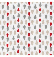 Raindrops fabric (grey, beige & red)