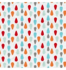 Raindrops fabric (Turquoise, Aqua, Grey, Orange & Red)