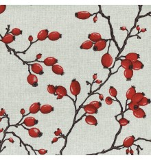 Rose Hips fabric - rich ruby red & charcoal brown