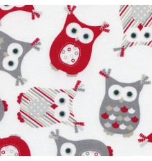 Fashionista Owls fabric (Greys, Red, Beige, Graphite & White)