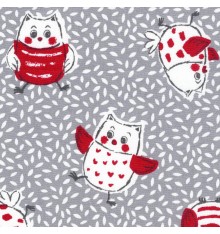 Loveable Baby Owls fabric (Grey & Red)