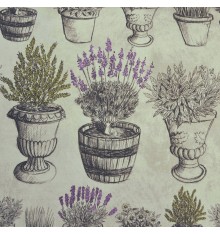 Herbes de Provence fabric - lavender, camomile yellow & anthracite grey
