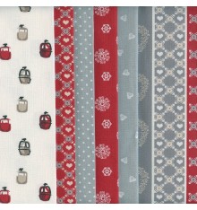 6 Fat Quarter Bundle Pack (Alps Red - Red, Silver Grey, Taupe & Beige)
