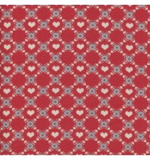 Lattice Hearts fabric (Grey and Cream Beige) on Alpine Red
