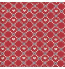 Lattice Hearts fabric (Grey and Cream Beige) on Alpine Red