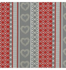 Lattice Hearts Stripe fabric (Red, Grey, Cream Beige and Cream White)