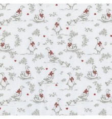 Beige Grey & Red on White Fabric (Goose On The Loose)