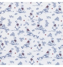 Midnight Blue & Tomato Red on Pure White Fabric (Goose On The Loose)
