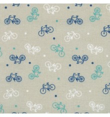 Blue, Green & White on Winter Beige Fabric (Bikes)