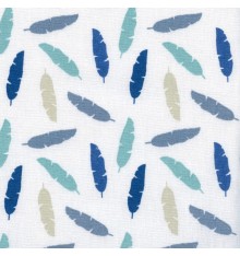 Blues, Grey, Beige & Green on White Fabric (Feathers For All Weathers)