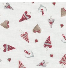 Christmas Hearts fabric - Mulled Wine Red, Icy Winter Grey & Gingerbread