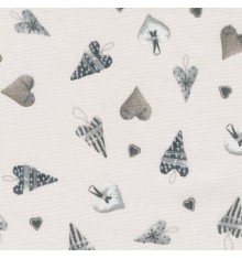 Christmas Hearts fabric - Anthracite, Winter Grey and Taupe on Beige White