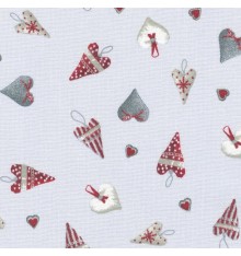 Christmas Hearts fabric - Mulled Wine, Snowy Grey & Mid Grey on Glacier Grey