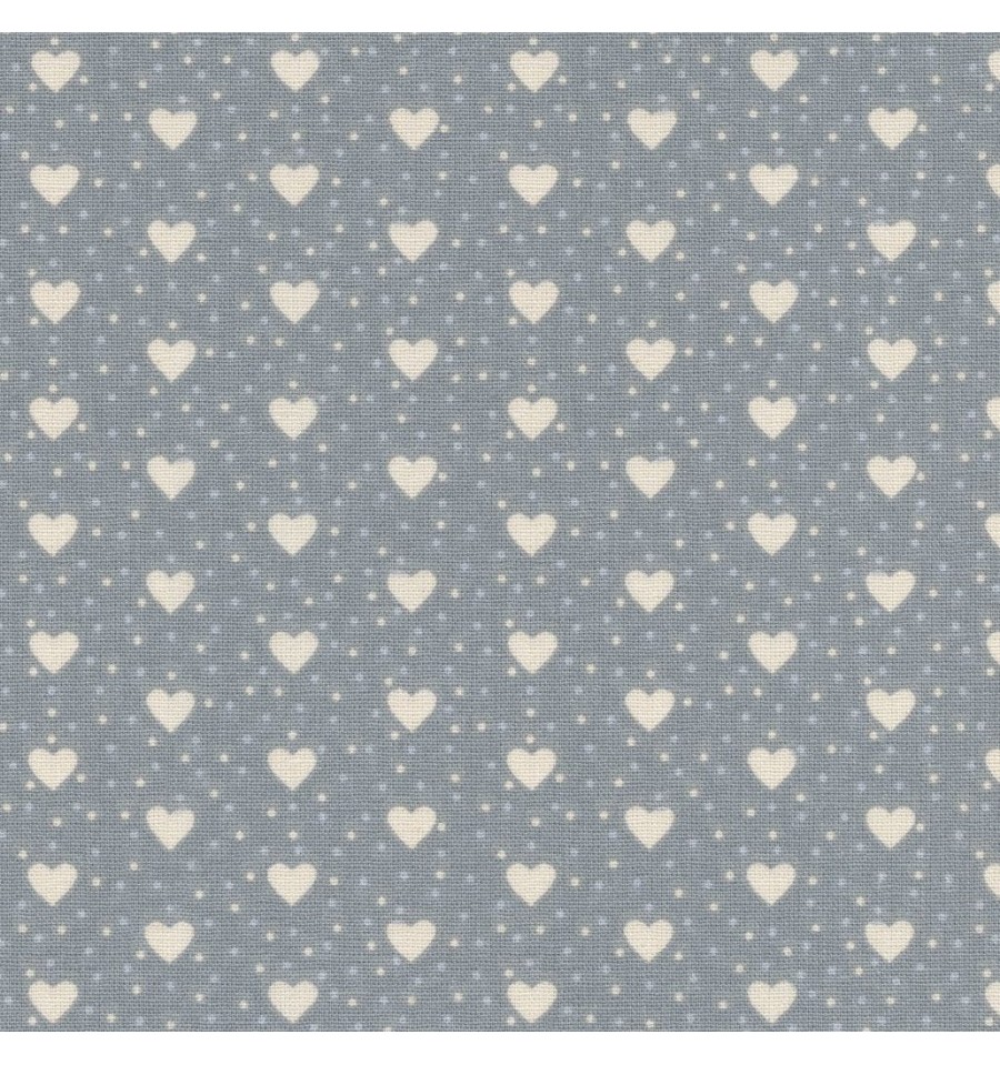 I Love Hearts fabric - Ivory Hearts on Mid Grey - Textiles français™