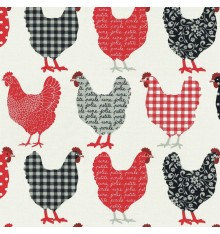 Chicken Fashion Show fabric - Red, Black, Light Grey, Carmine Red & White