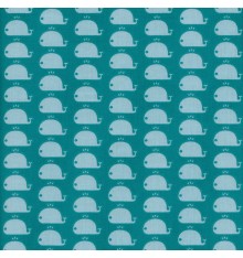 The Happy Whales fabric - Soft Aqua Whales on Turquoise Green