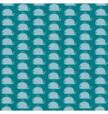 The Happy Whales fabric - Soft Aqua Whales on Turquoise Green