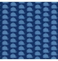 The Happy Whales fabric - Azure Blue Whales on Marine Blue