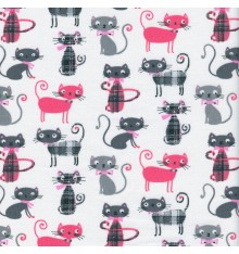 Meow! Miaow! Cat fabric - Pink, Squirrel / Iron Greys & chic Tartans