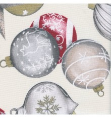 Christmas Baubles fabric - Red, Lustrous Gold, Grey, Bronze & Snow