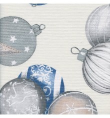 Christmas Baubles fabric - Royal Blue, Lustrous Silver, Grey, Bronze & Snow