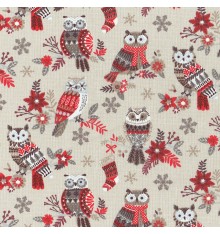 The Festive Owls fabric (Beige/Red)