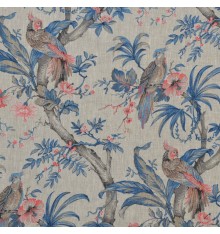 The Birds of Prey fabric (Linen) Blue/Coral