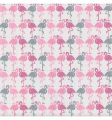 THE TWO FLAMINGOS Fabric - Pinks & Grey