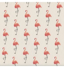 THE RED FLAMINGOS Fabric - Apricot, Red and Charcoal on Cream