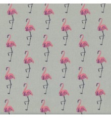 THE PINK FLAMINGOS Fabric - Pink, Grape Purple & Charcoal on Mid Taupe