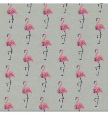 THE PINK FLAMINGOS Fabric - Pink, Grape Purple & Charcoal on Mid Taupe