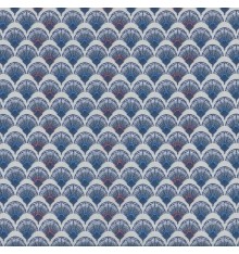 SUNRISE FANS Fabric - Blues, Coral Pink, White and Grey on Subtle Grey